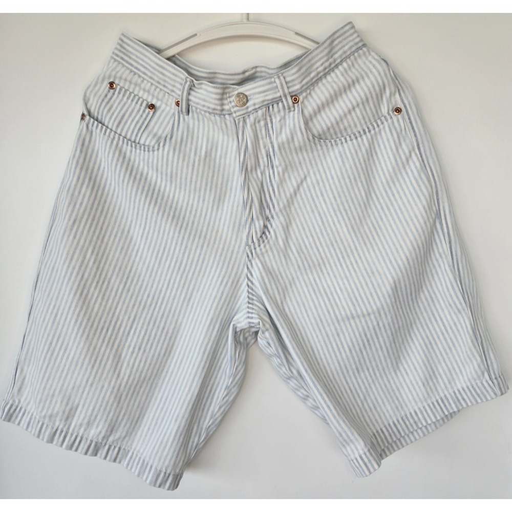 B.U.M. Equipment Vintage Bermuda Shorts Blue Striped Highrise Preppy Old Money